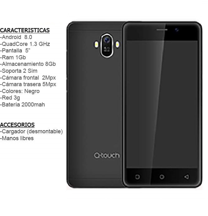 Q-Touch Teléfono Celular Smartphone Q502n 2MP 5MP 2000 mah 1 RAM 8GB
