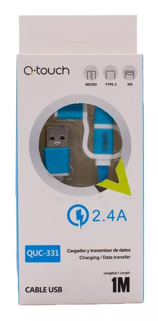 Q-touch Cable 3 En 1 Carga Rápida Compatible Usb V8 Lightning Tipo C