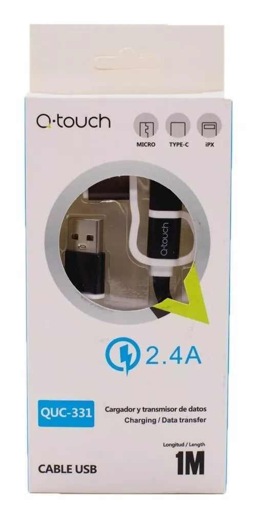 Q-touch Cable 3 En 1 Carga Rápida Compatible Usb V8 Lightning Tipo C