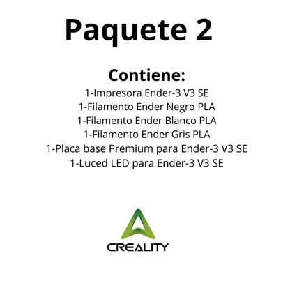 Paquete 2 Creality Impresora 3D Ender-3 V3 SE+Base PEI+LED+3 filamentos EN-PLA